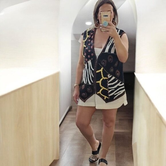 Vintage Embroidered Knit Vest Zip Up Animal Leopard Zebra - Picture 16 of 16